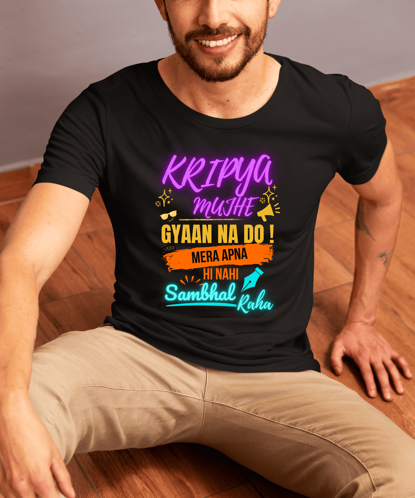 "Kripya Mujhe Gyaan Na Do" – Bold Desi Sarcasm | Male Classic Crew T-Shirt