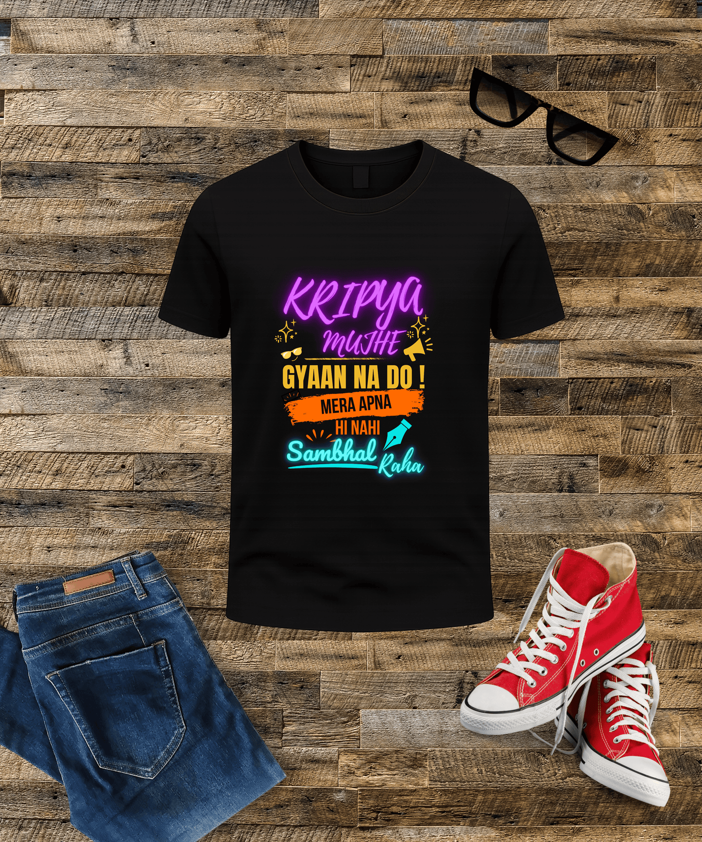 "Kripya Mujhe Gyaan Na Do" – Bold Desi Sarcasm | Male Classic Crew T-Shirt
