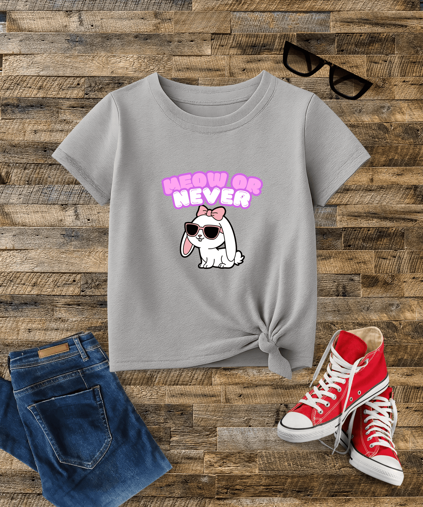 "Meow or Never" Girl's Crew Neck T-Shirt