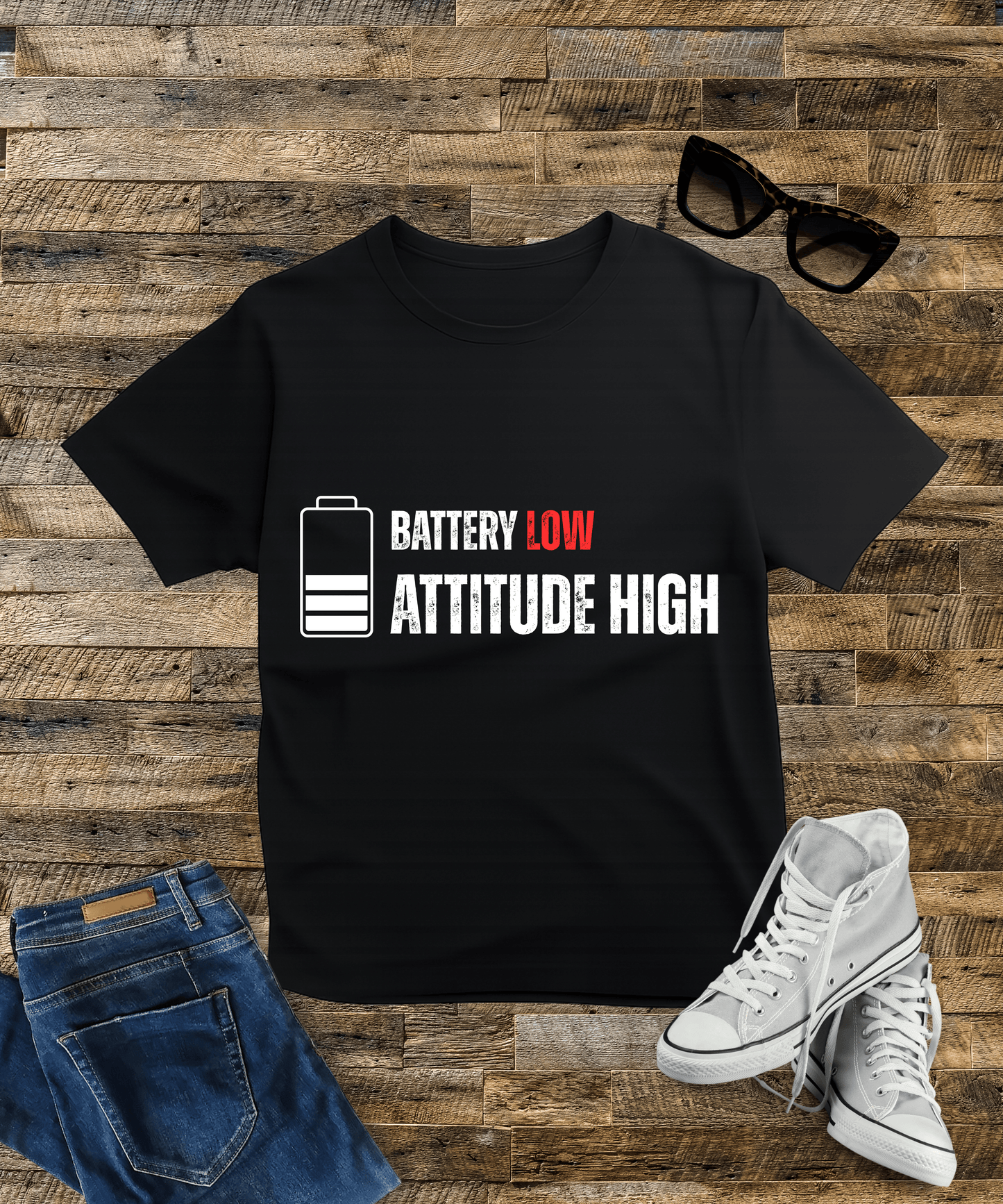"Battery Low Attitude High " Male Oversized Standard T-Shirt (Dark)
