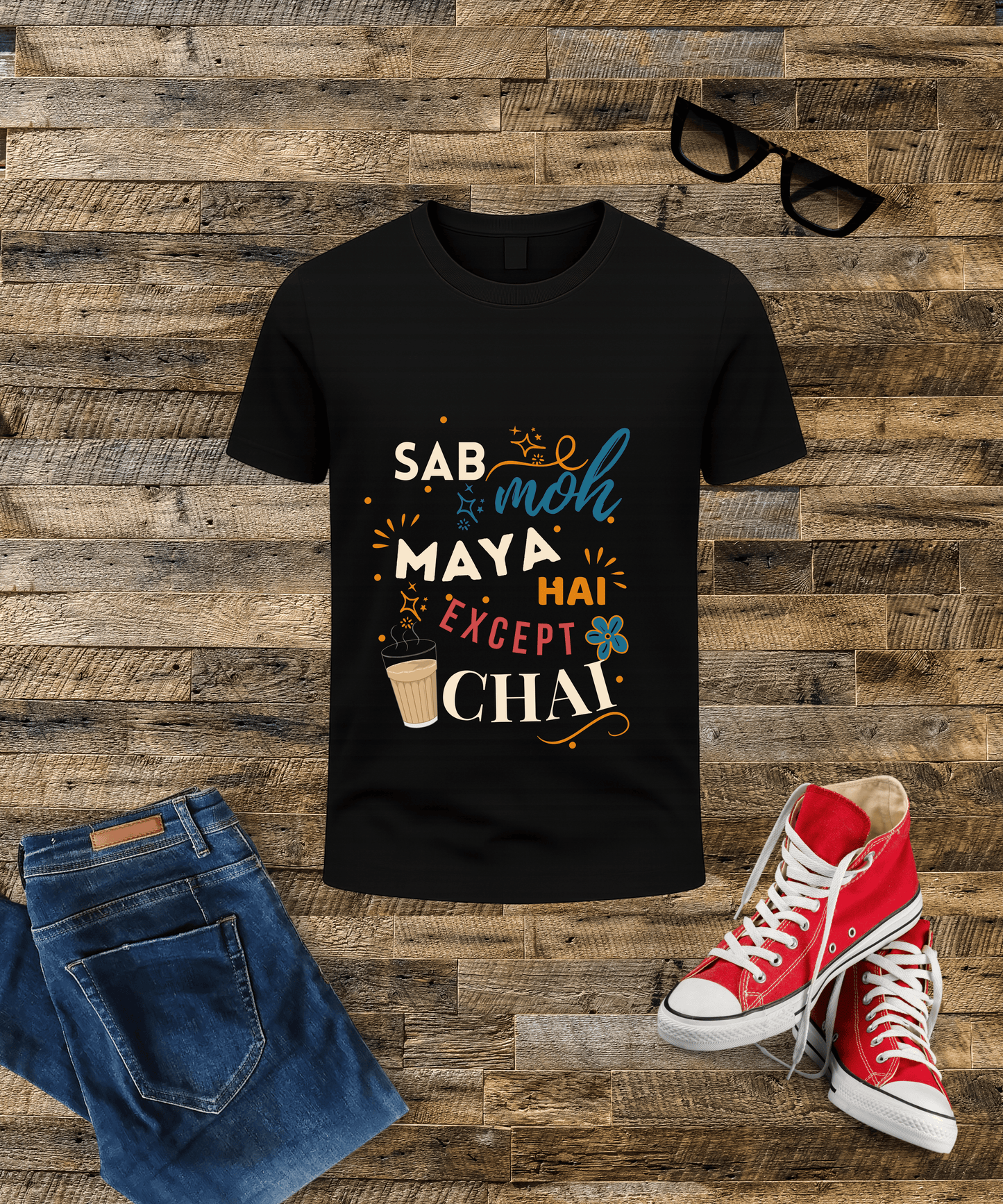 Sab Moh Maya Hai Except Chai” T-Shirt for Chai Lovers – Black, 100% Cotton