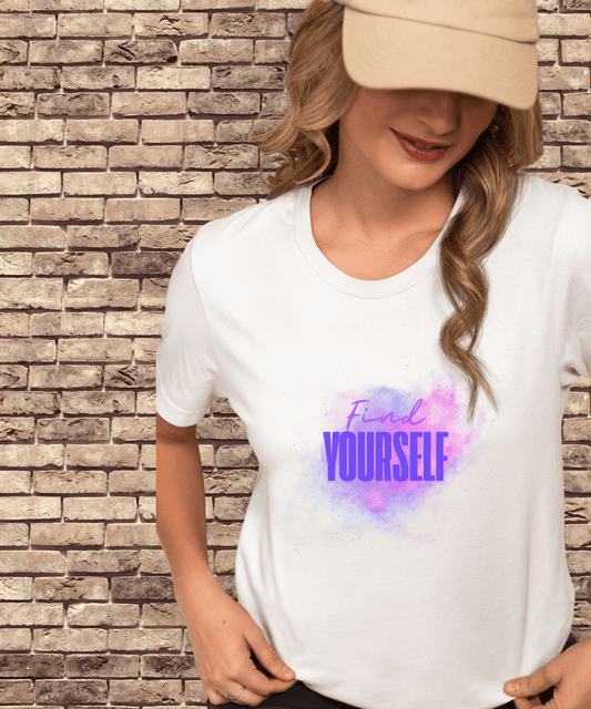 "Find Yourself" Minimal Typography Female T-Shirt Bright Colors – Elegant & Everyday Comfort