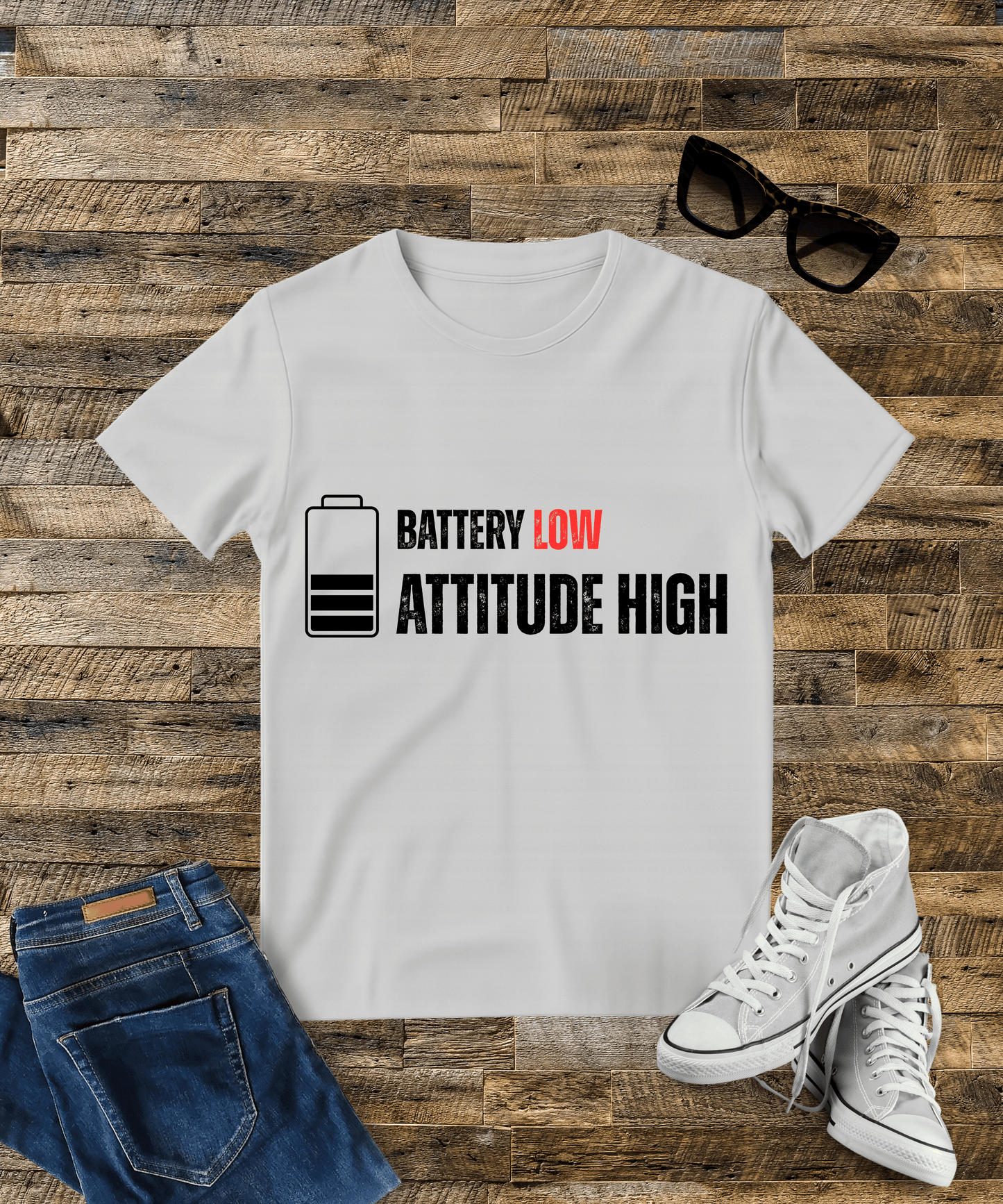 "Battery Low Attitude High " Male Oversized Standard T-Shirt
