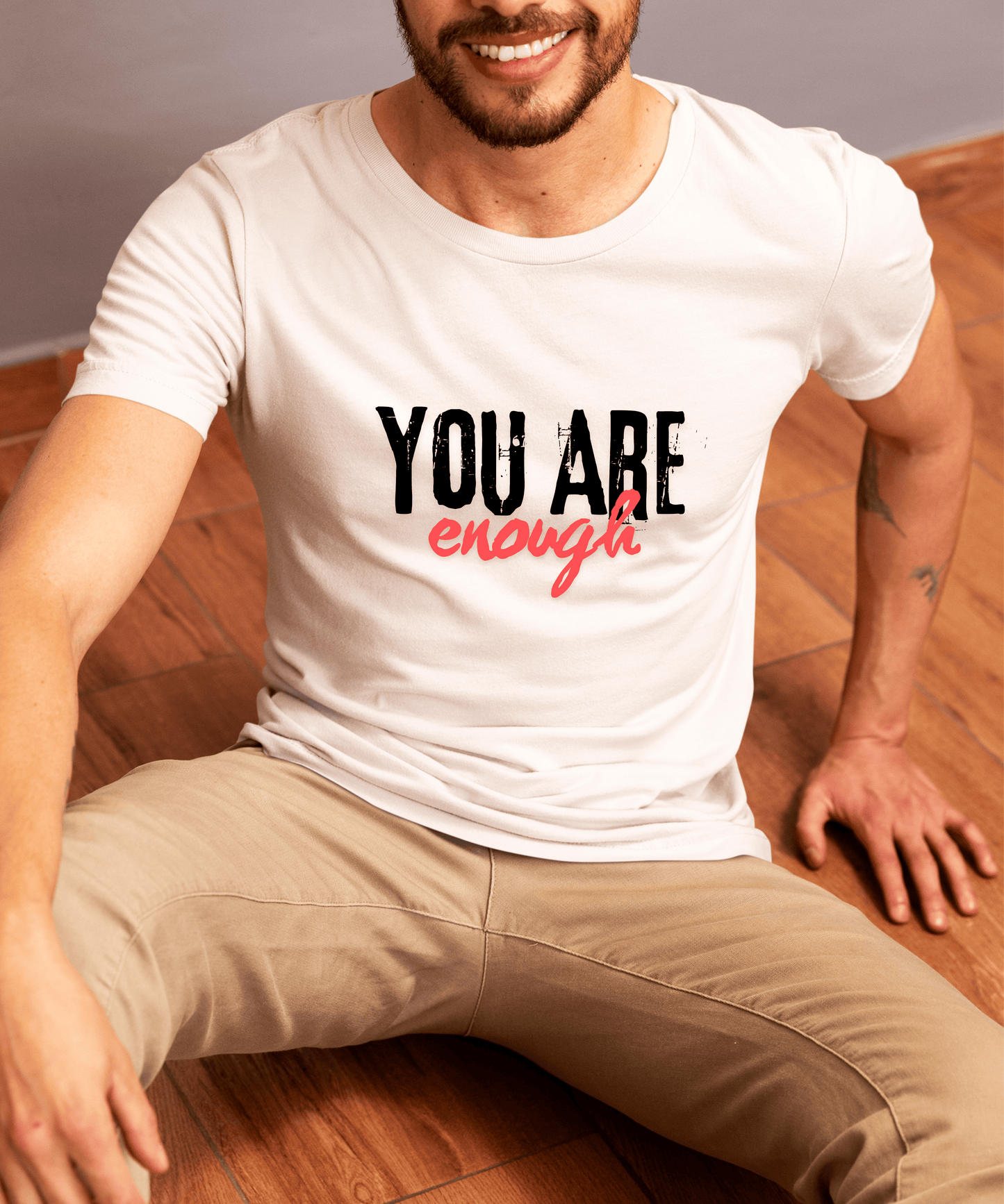 "You are Enough" Motivational Quote Men's T-Shirt – Bold Minimal Design, 100% Cotton