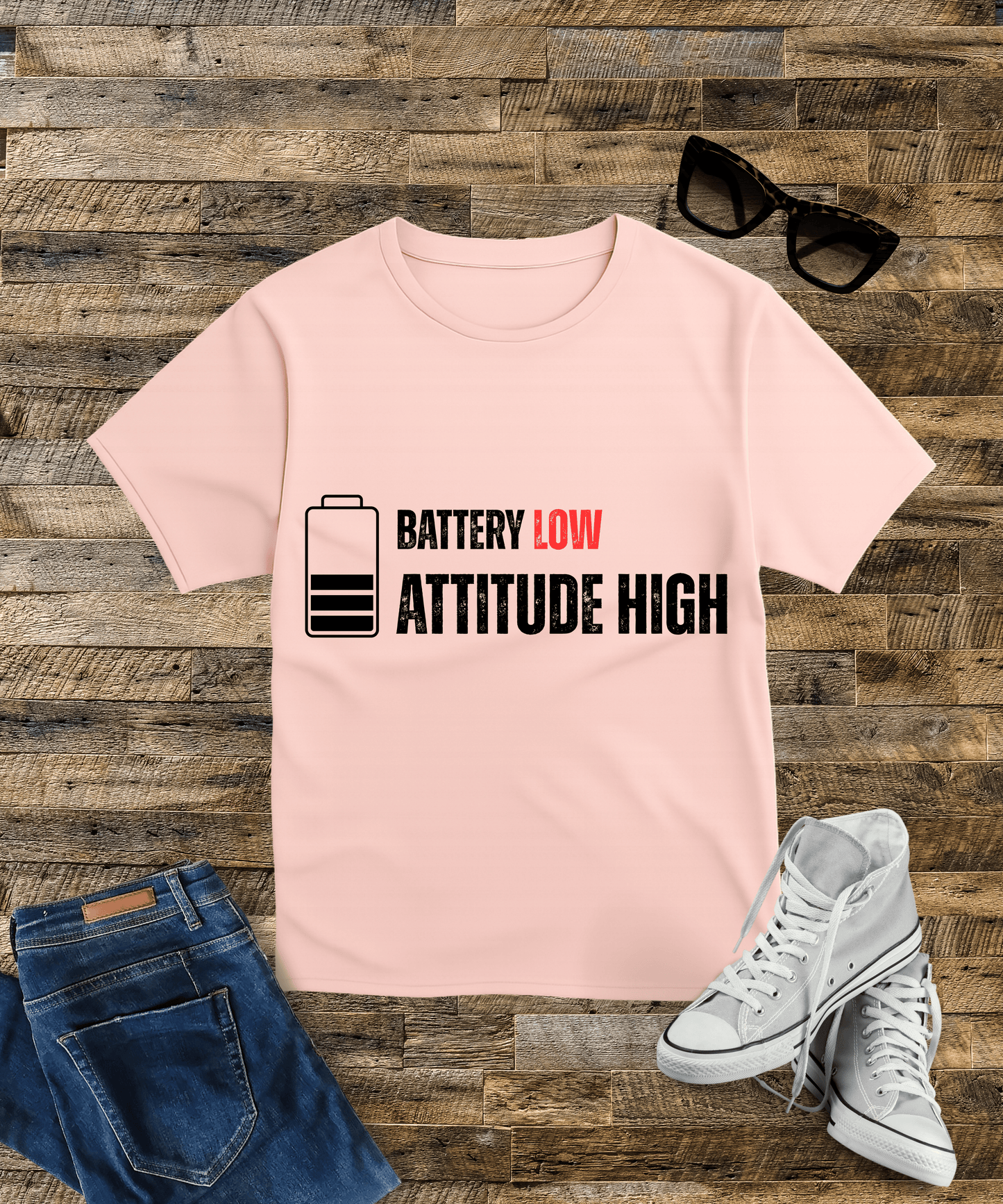 "Battery Low Attitude High " Male Oversized Standard T-Shirt