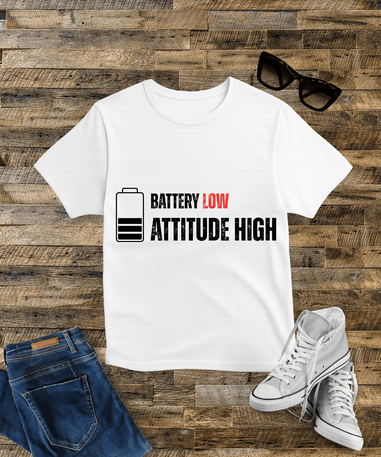 "Battery Low Attitude High " Male Oversized Standard T-Shirt