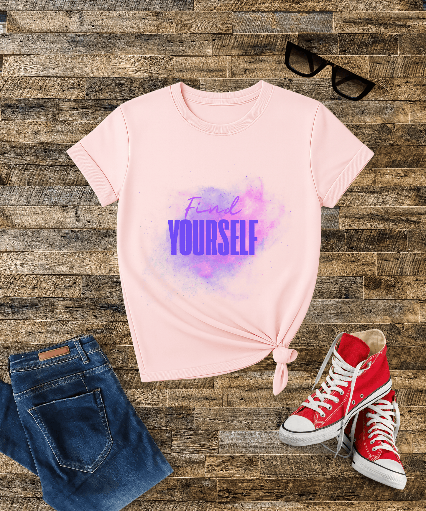 "Find Yourself" Minimal Typography Female T-Shirt Bright Colors – Elegant & Everyday Comfort