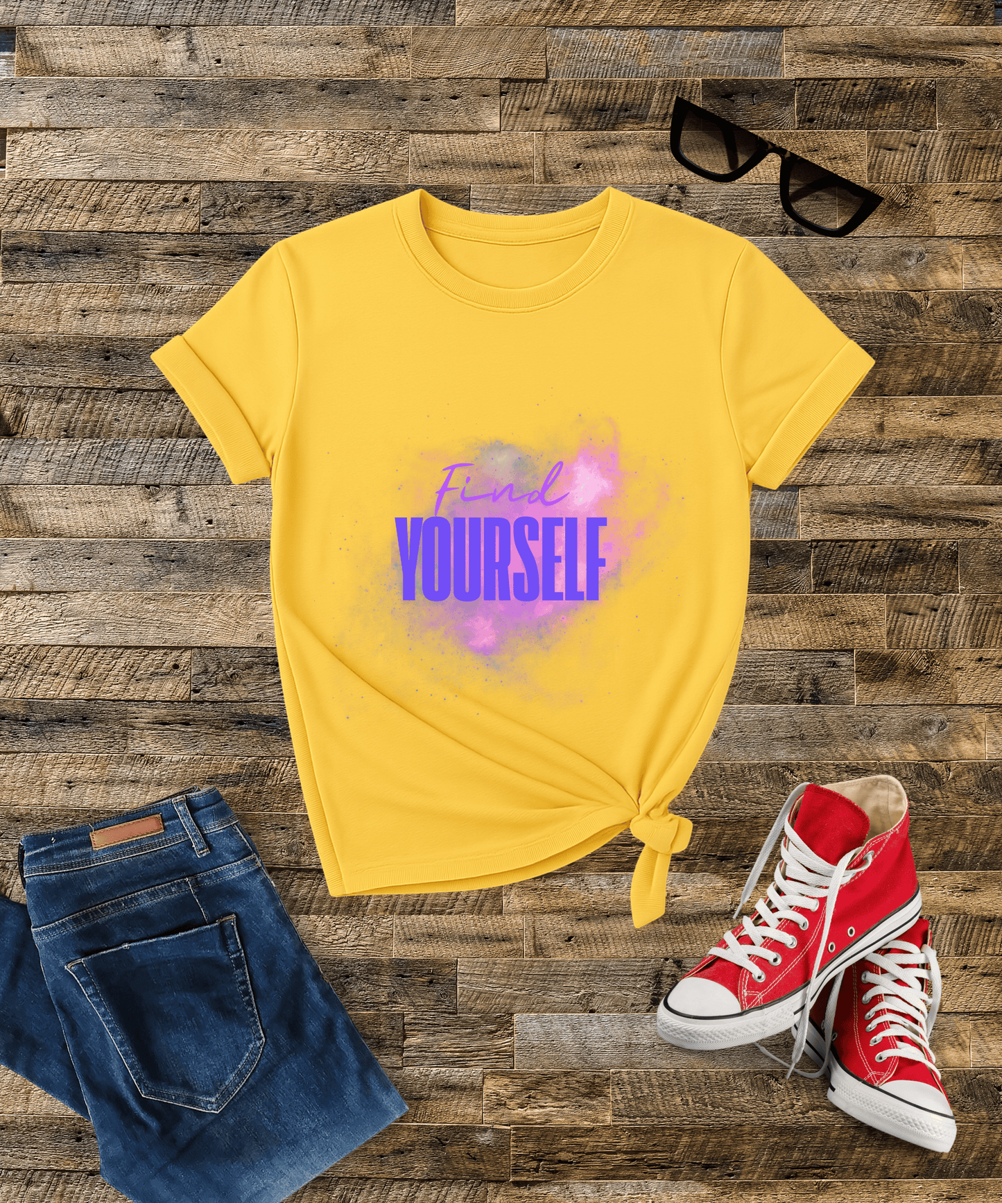 "Find Yourself" Minimal Typography Female T-Shirt Bright Colors – Elegant & Everyday Comfort