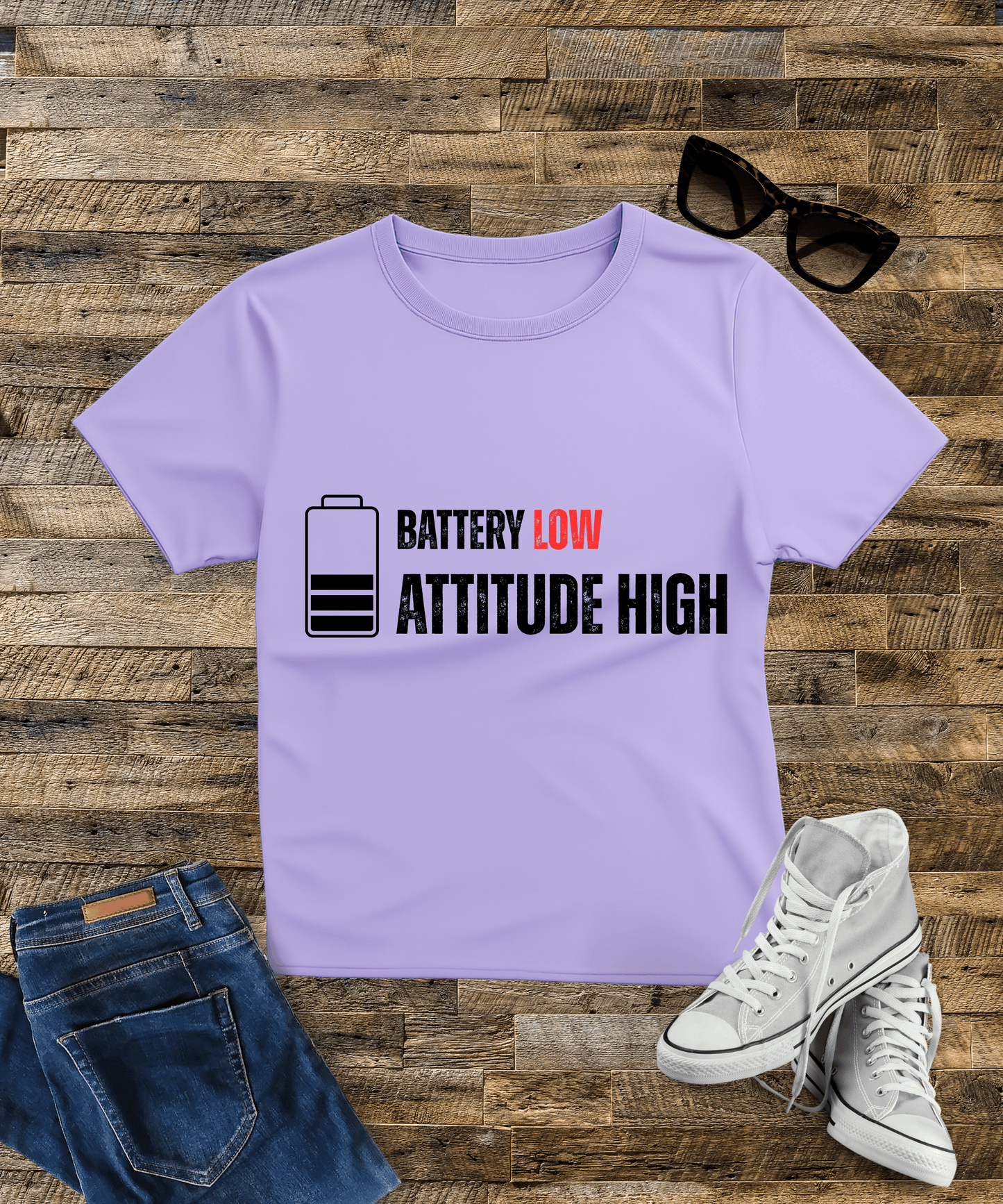 "Battery Low Attitude High " Male Oversized Standard T-Shirt