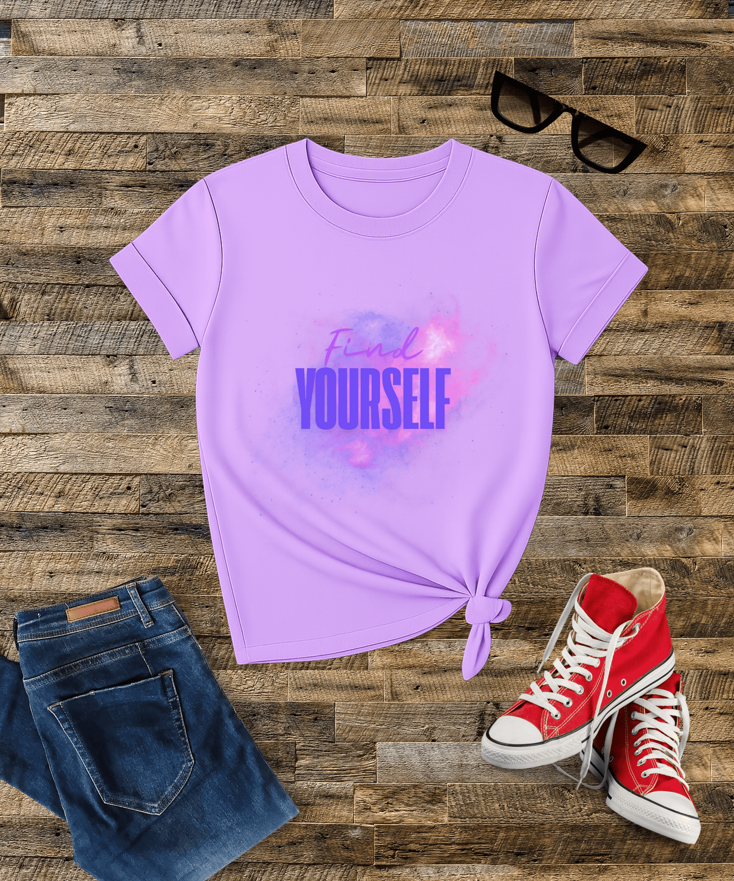 "Find Yourself" Minimal Typography Female T-Shirt Bright Colors – Elegant & Everyday Comfort