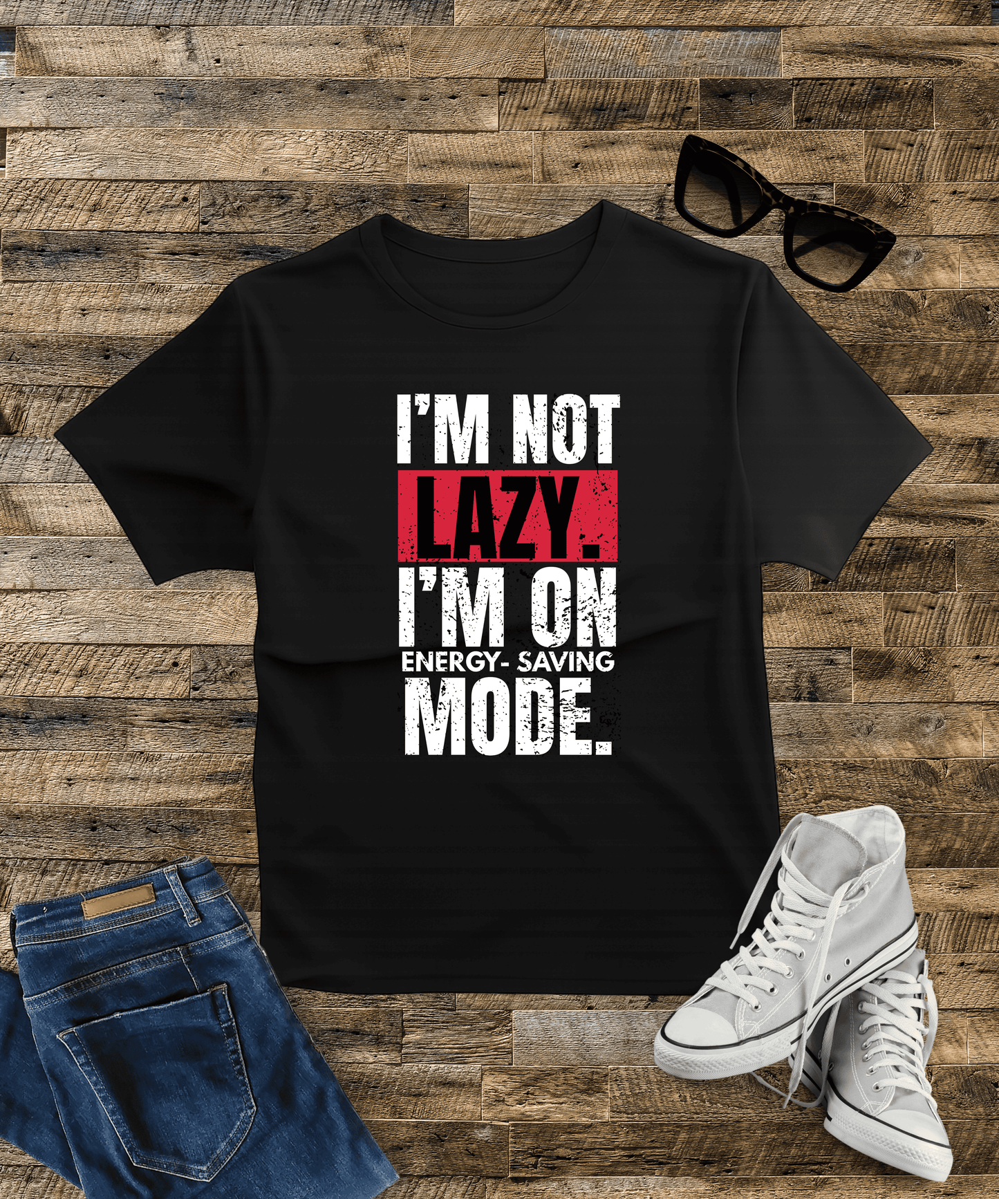 "I’m Not Lazy – Just on Energy Saving Mode" Tee| Male Classic Crew T-Shirt