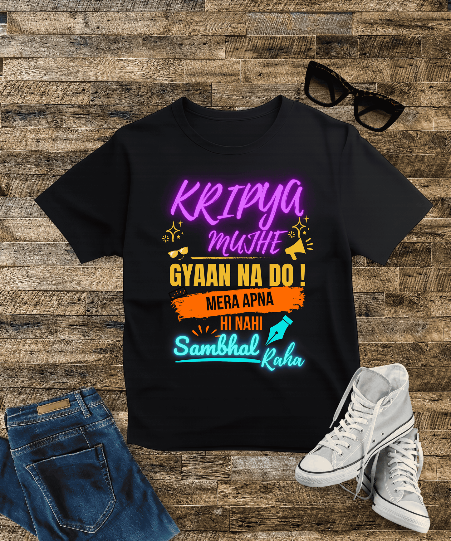 "Kripya Mujhe Gyaan Na Do" – Bold Desi Sarcasm | Male Classic Crew T-Shirt