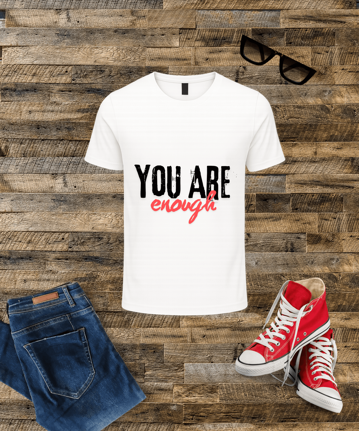 "You are Enough" Motivational Quote Men's T-Shirt – Bold Minimal Design, 100% Cotton