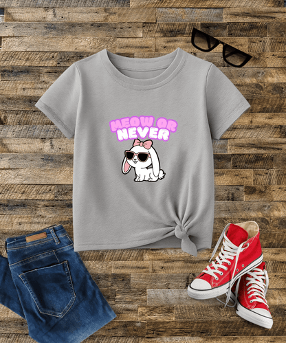 "Meow or Never" Girl's Crew Neck T-Shirt
