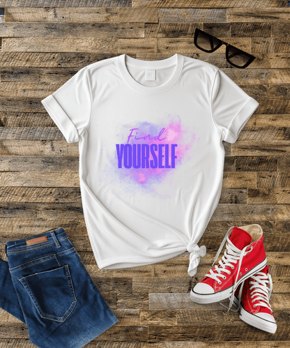 "Find Yourself" Minimal Typography Female T-Shirt Bright Colors – Elegant & Everyday Comfort