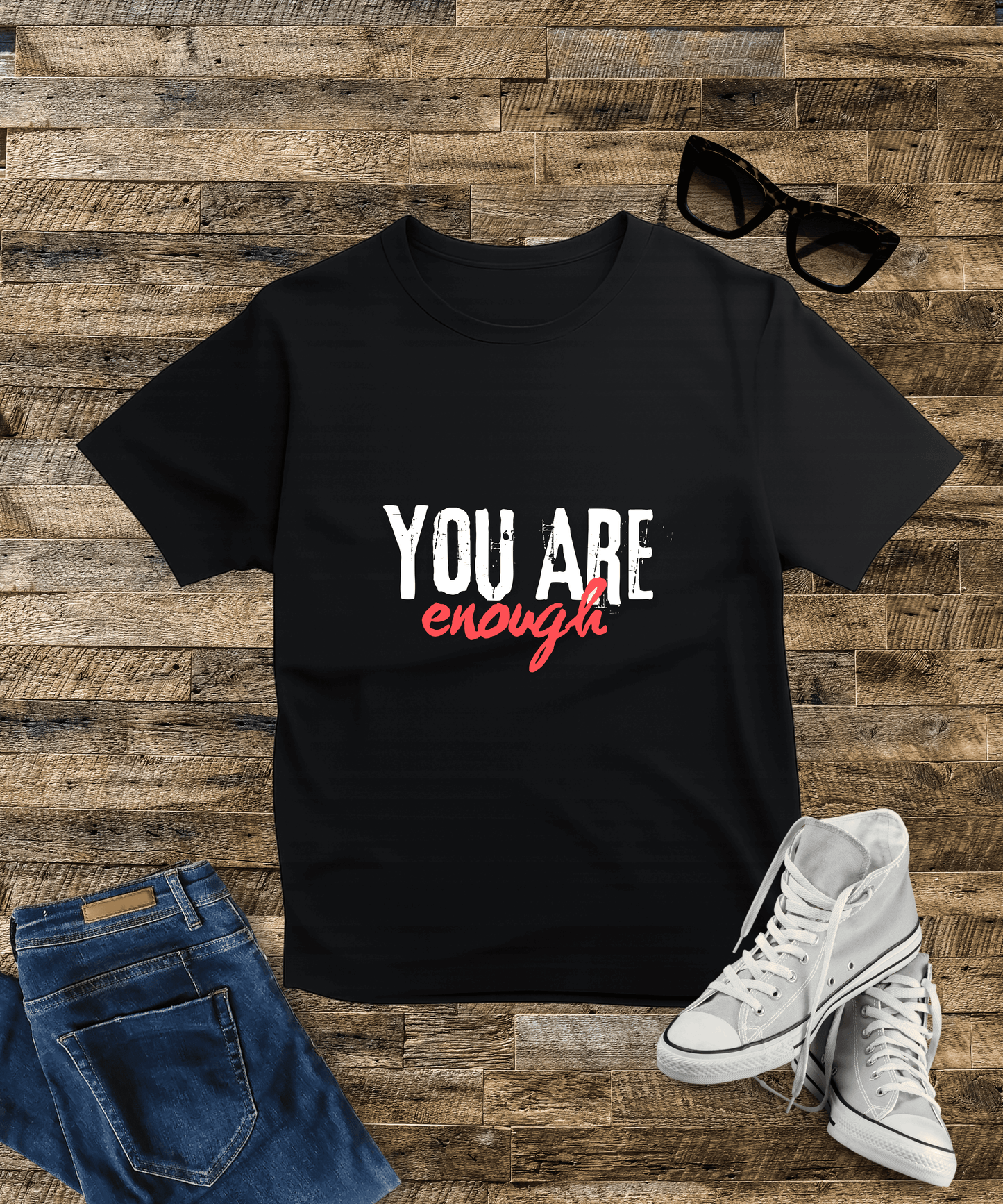 "You're Enough" Motivational Quote Men's T-Shirt – Bold Minimal Design, 100% Cotton