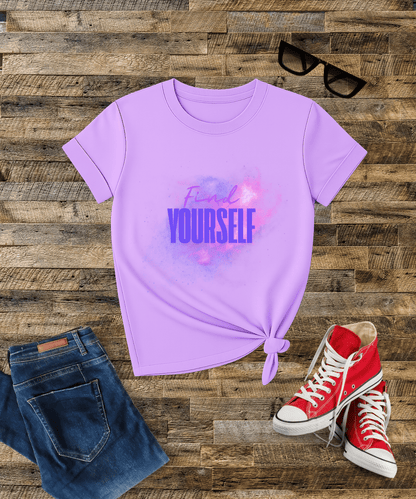 "Find Yourself" Minimal Typography Female T-Shirt Bright Colors – Elegant & Everyday Comfort