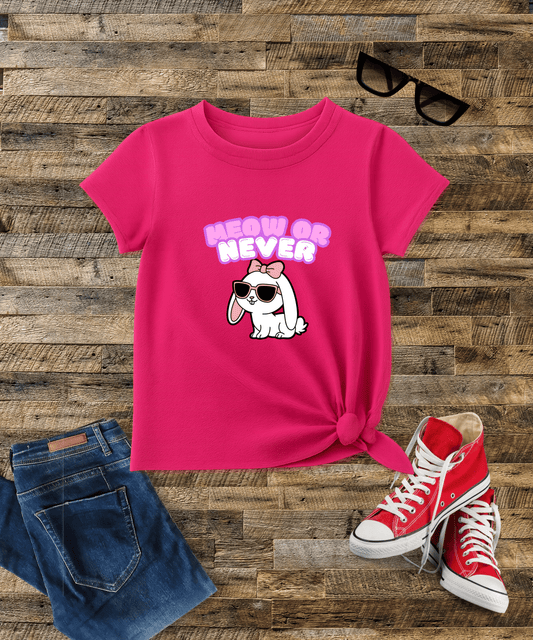 "Meow or Never" Girl's Crew Neck T-Shirt
